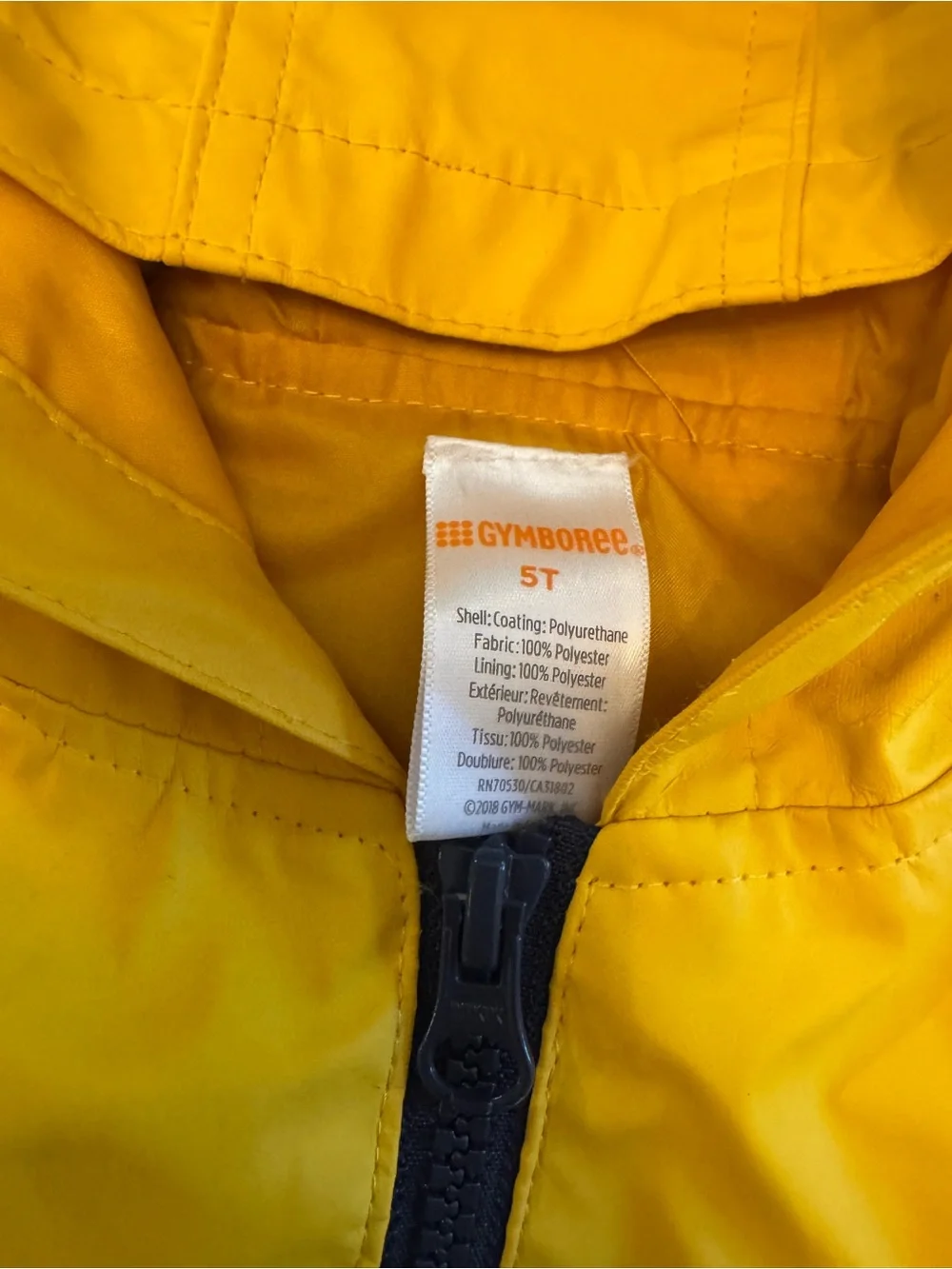Gymboree 5t Bright Yellow Hooded Kids Raincoat